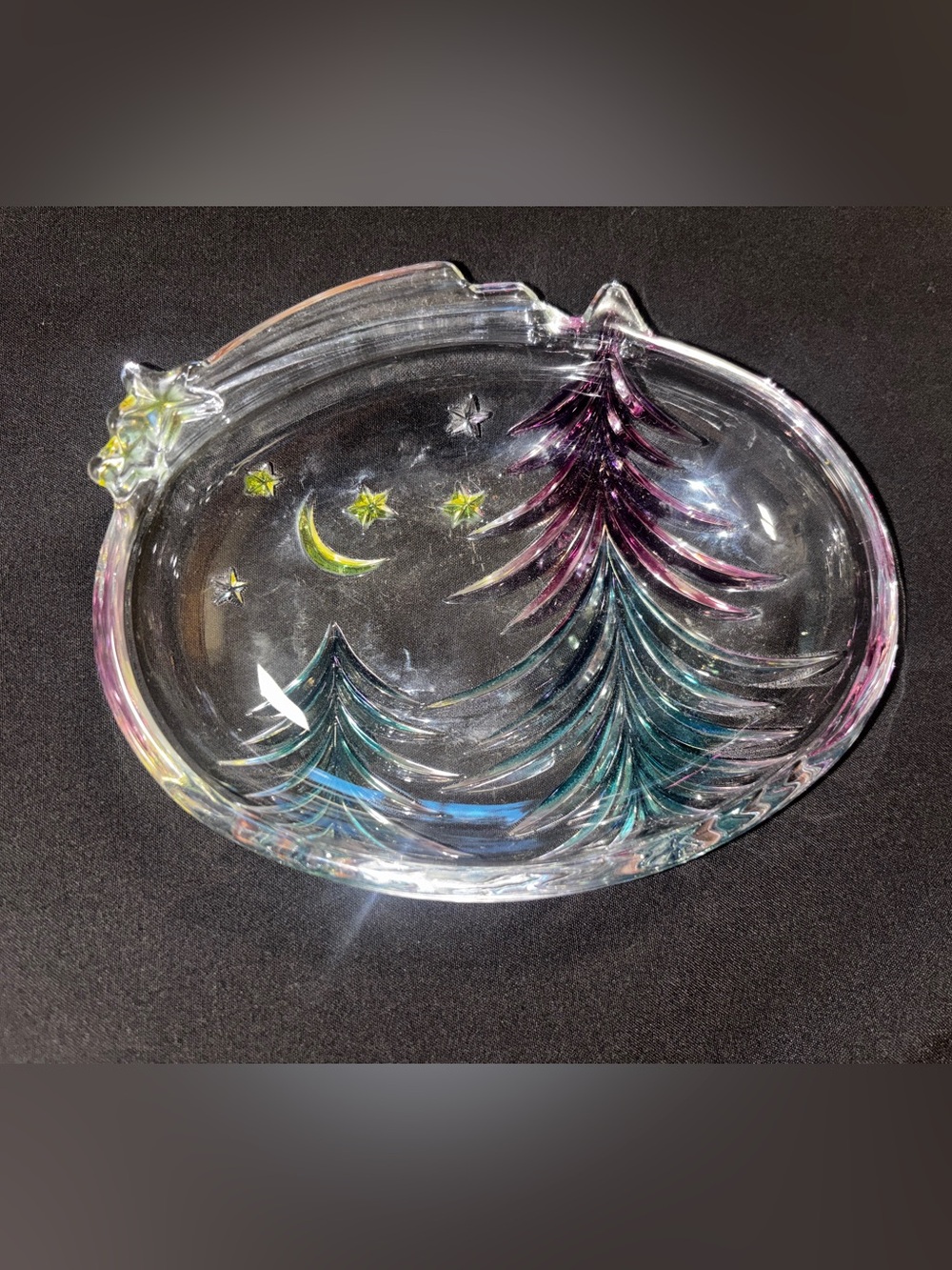 Decorative Glass Winter Tree Bowl - Clear with Purple & Teal Accents